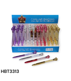 Bolígrafo de Tinta Azul con Diseño de Corona y Diamantes Visibles