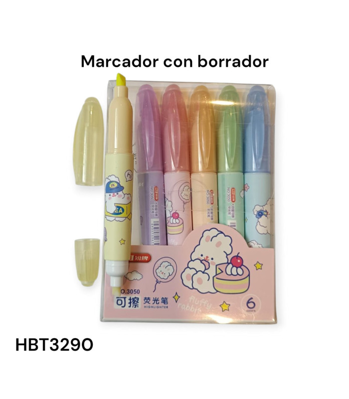 Resaltadores Borrables con Diseño de Conejo