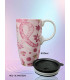 Taza de Viaje Floral con Cinta Rosa