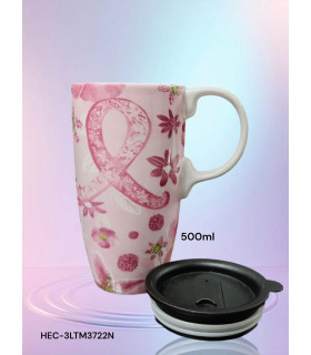 Taza de Viaje Floral con Cinta Rosa