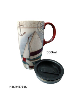 Taza de Viaje de Cerámica con Diseño Náutico