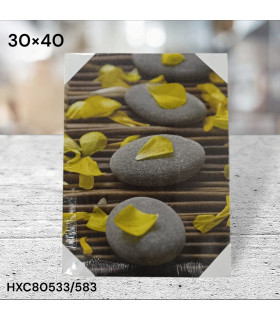 Cuadro Decorativo con Diseño de Piedras Zen y Pétalos Amarillos