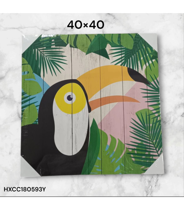 Cuadro Decorativo con Diseño de Tucán y Hojas Tropicales