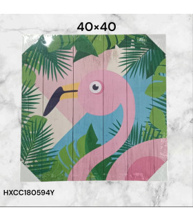 Cuadro Decorativo con Diseño de Flamenco Rosa y Hojas Tropicales