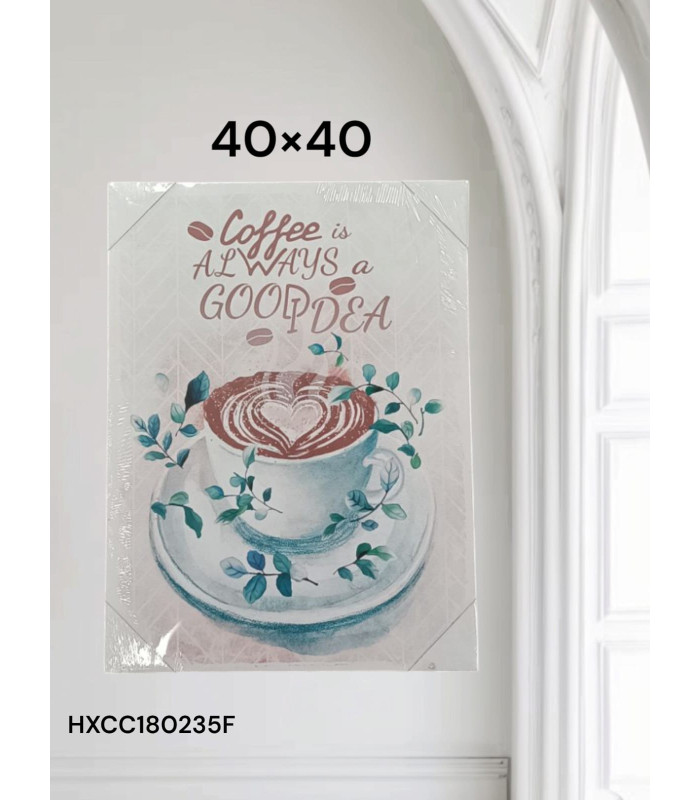 Cuadro Decorativo con Diseño de Taza de Café y Frase "Coffee is Always a Good Idea"
