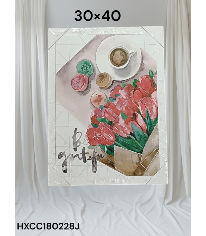 Cuadro Decorativo con Diseño de Desayuno Romántico y Frase "Be Grateful"