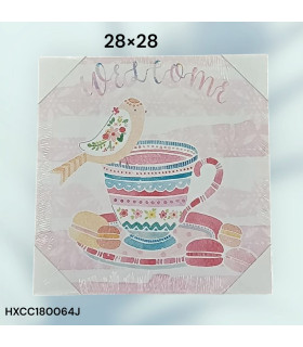Cuadro Decorativo con Diseño de Bienvenida y Taza de Té