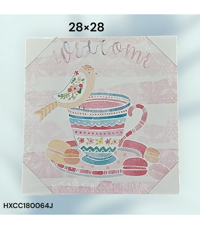 Cuadro Decorativo con Diseño de Bienvenida y Taza de Té