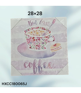Cuadro Decorativo con Diseño de Taza de Café y Frase "But First Coffee"