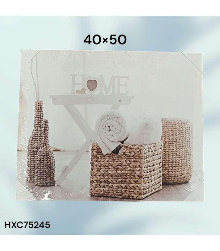 Cuadro Decorativo con Diseño de Cestas de Mimbre y Frase "HOME"