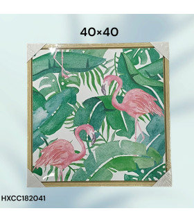 Cuadro Decorativo con Diseño de Flamencos Rosados y Hojas Tropicales