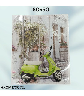 Cuadro Decorativo con Diseño de Vespa Verde y Ambiente Rústico