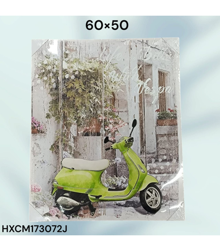 Cuadro Decorativo con Diseño de Vespa Verde y Ambiente Rústico