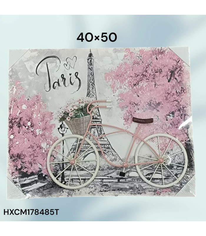 Cuadro Decorativo con Diseño de Bicicleta Parisina y Torre Eiffel