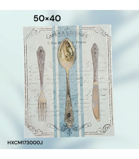 Cuadro Decorativo con Diseño de Cubiertos Vintage y Motivo "CAFES & LEGUMES"