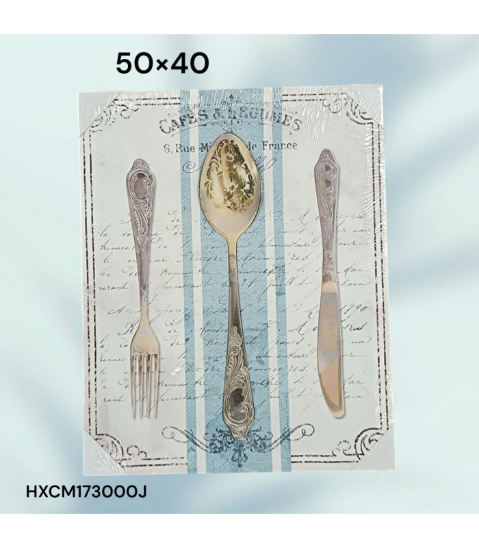 Cuadro Decorativo con Diseño de Cubiertos Vintage y Motivo "CAFES & LEGUMES"