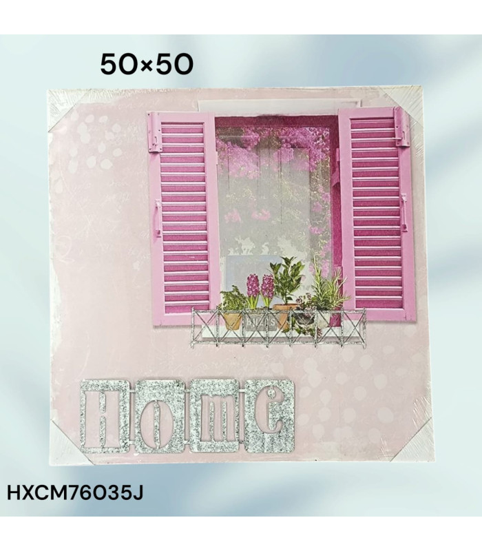 Cuadro Decorativo con Diseño de Ventana Rosa y Frase "HOME"