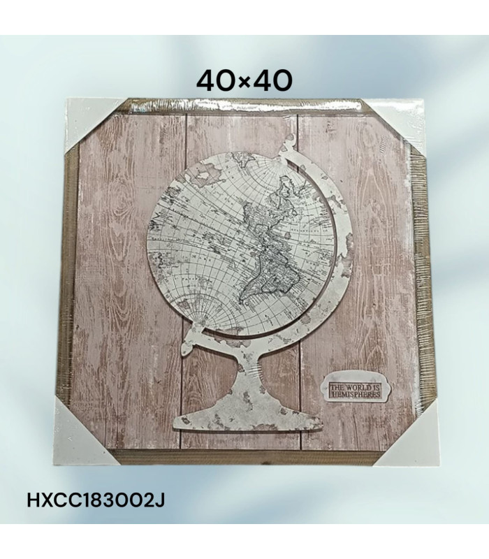Cuadro Decorativo con Diseño de Globo Terráqueo Vintage y Frase "The World is Hemispheres"