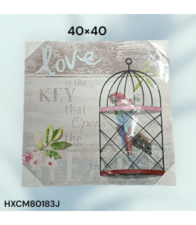Cuadro Decorativo con Diseño de Jaula de Pájaro y Frase "Love is the Key"