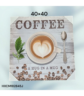 Cuadro Decorativo con Diseño de Taza de Café y Frase "Coffee: A Hug in a Mug"