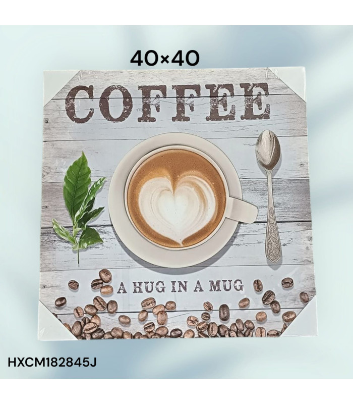 Cuadro Decorativo con Diseño de Taza de Café y Frase "Coffee: A Hug in a Mug"