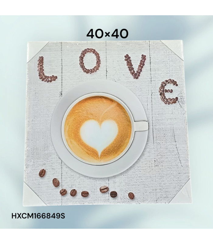 Cuadro Decorativo con Diseño de Taza de Café con Corazón y Frase "LOVE"