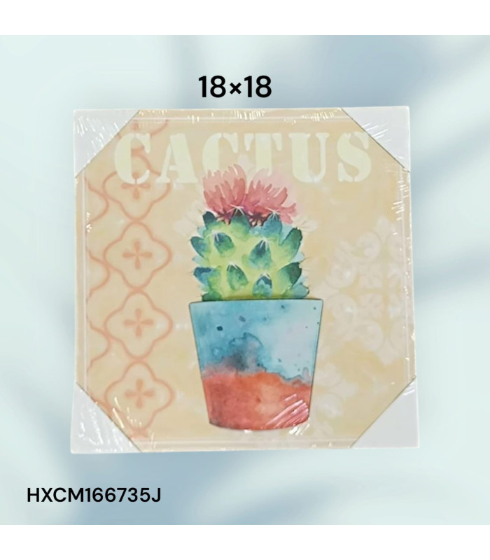 Cuadro Decorativo con Diseño de Cactus Florecido y la Palabra "CACTUS"