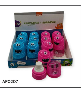 Sacapuntas Doble con Borrador y Depósito BRW Monstrinhos