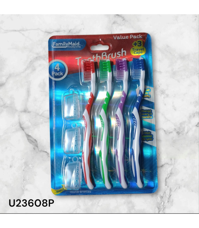 Value Pack de 4 Cepillos de Dientes + 3 Capuchones de Viaje